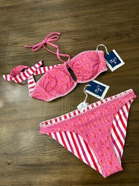 ROLLER RABBIT Pink Paisley & Stripe Bikini Set